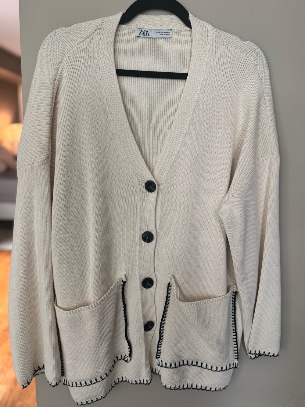 Zara Cream V-Neck Button Cardigan Sweater